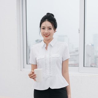 Áo Sơ Mi Nữ Trắng Ngắn Tay LAMER Áo Kiểu Nữ Dáng Peplum Công Sở Thanh Lịch L61H24H013