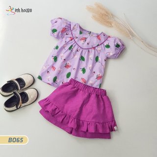 Đồ Bộ Xinh House Cho Bé Gái Áo Thêu cổ phối quần váy