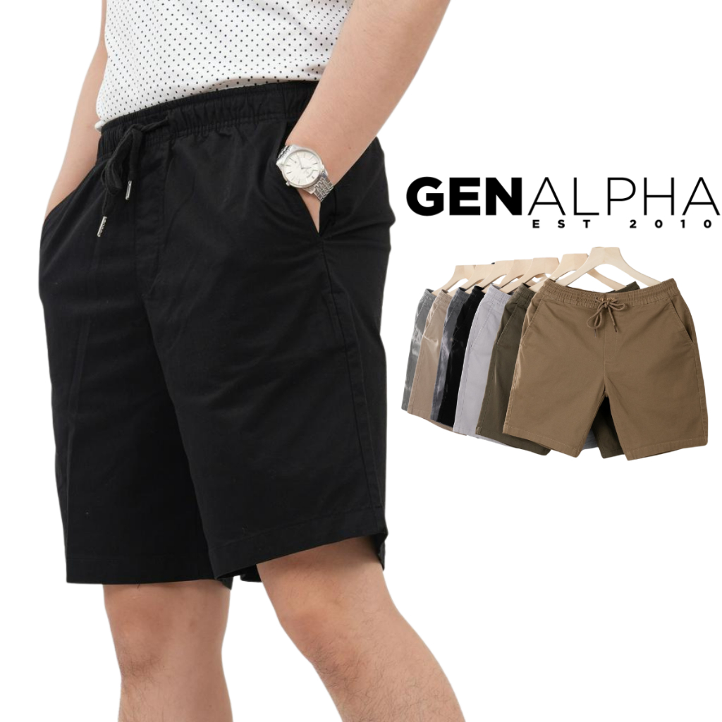 Quần short nam kaki lưng thun GEN ALPHA, quần short kaki dây rút chất GEN452