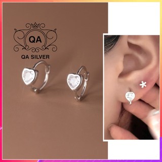 Khuyên tai bạc 925 tròn trái tim bông đính đá kẹp sát vành S925 HEART QA SILVER Earrings EA240502