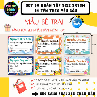 Nhãn vở in theo yêu cầu - set 30 nhãn vở mẫu bé trai - size 5x7cm - colorboom