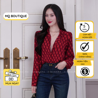Áo sơ mi dài tay lụa Nhật họa tiết con vật nhỏ nền đỏ cao cấp công sở chất mềm mát nhẹ, áo sơ mi thiết kế MQ Boutique