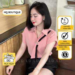 Áo lụa sơ mi cộc tay cánh dơi cổ nơ tag đá công sở vải mềm mịn nhiều màu sang trọng MQ Boutique
