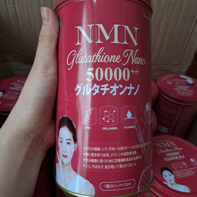 Nước uống đẹp da NMN GLUTATHIONE NANO 50000+ Hộp 20 gói x 25ml có chứa Collagen nano + Vitamin E + t