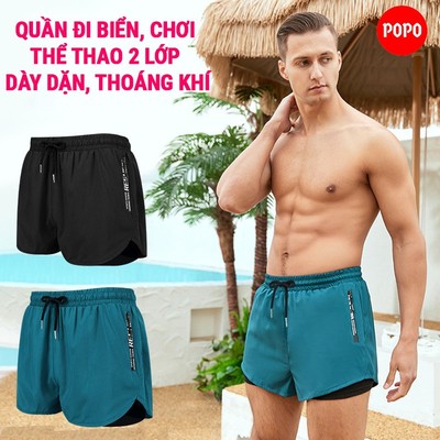 Quần bơi nam, đi biển, chơi thể thao 2 lớp POPO QB3 vải pha không phai, thoáng khí, mau khô