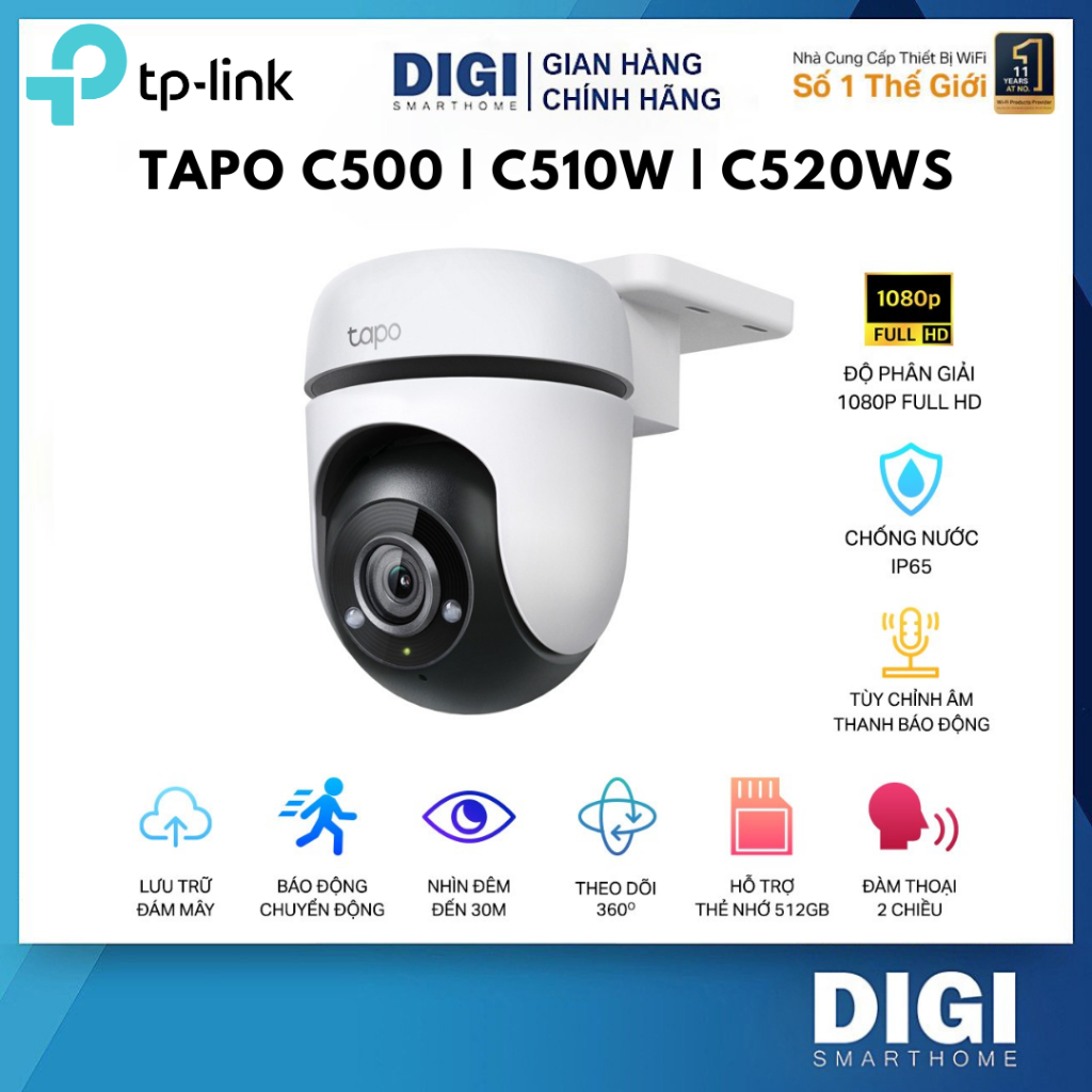 Camera WiFi TP-Link Tapo C500 / C510W / C520WS Xoay 360 Độ, Đàm Thoại 2 Chiều, Theo Dõi Chuyển Động,
