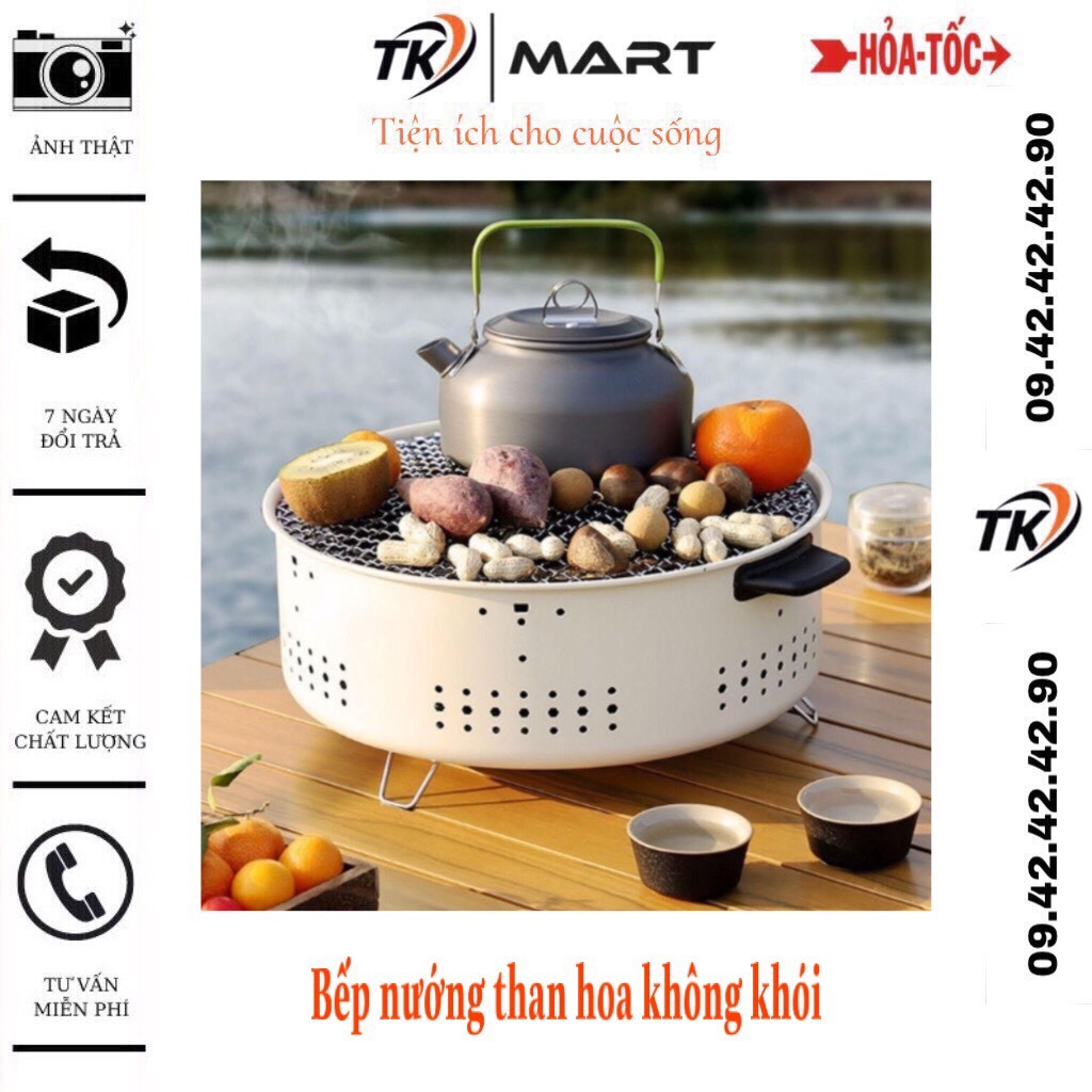 Bếp nướng than hoa không khói cao cấp, có tay cầm cách nhiệt - tiện dụng, siêu bền