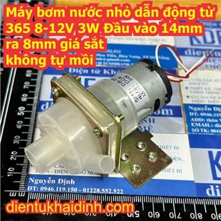 Máy bơm nước nhỏ dẫn động từ 365 8-12V 3W Đầu vào 14mm ra 8mm giá sắt không tự mồi kde3074