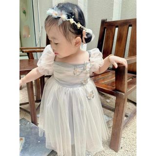 Váy lưới đính hồ điệp bé gái