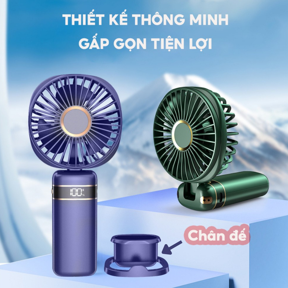 ( Loại 1)  Quạt cầm tay mini gấp gọn 5 cấp độ, sạc pin tiện dụng, nhỏ gọn, dễ mang đi | BigBuy360 - bigbuy360.vn