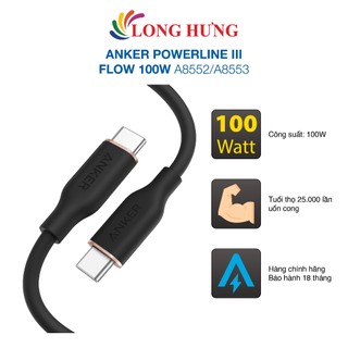 Cáp usb type-c to usb type-c anker powerline iii flow 100w 0.9m a8552/1.8m a8553 - hàng chính hãng