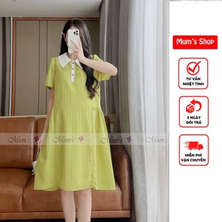 Váy bầu hè Mum's shop váy gân đũi xanh bơ cổ trắng màu sắc sáng da mẹ bầu mặc đi làm , đi chơi đều đẹp lịch sự