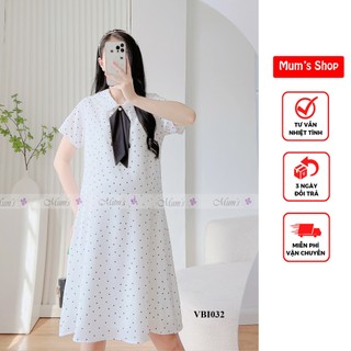 ĐẦM BẦU CÔNG SỞ MUM'S SHOP bi nhí cổ sen nơ đen cộc tay mùa hè