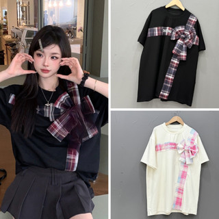 Áo phông nam nữ unisex in chữ DIGEINI, áo thun form rộng đính nơ kẻ sọc chất liệu cotton thoáng mát