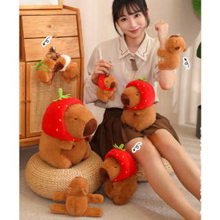 gấu bông chuột lang nước capybara đội mũ dâu 25cm G25B73 thú bông cute dễ thương