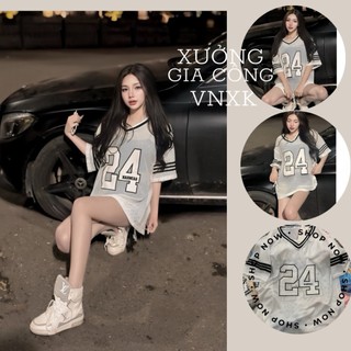 Áo thun nam nữ thể thao 24  dáng rộng tay phối