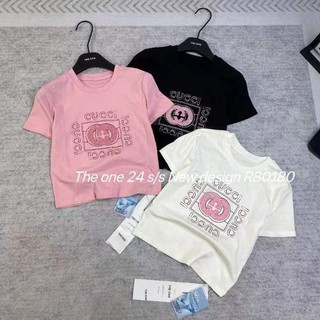 Áo thun croptop nữ tay ngắn cổ tròn chữ GG hồng hàng Quảng Châu chất cotton, áo phông baby tee mùa hè hàn quốc 80180