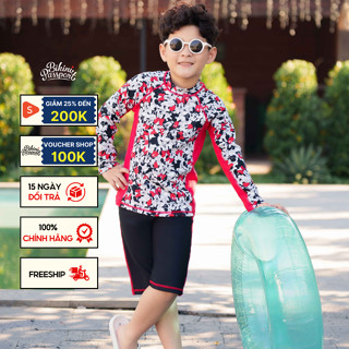 Đồ bơi áo tắm em bé BIKINI PASSPORT KID - kiểu unisex dạng quần lửng, áo có tay - màu Đỏ - KD049_RD