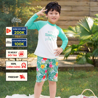 Đồ bơi áo tắm em bé BIKINI PASSPORT KID - Bé trai quần short, áo tay dài - Xanh Ngọc - KD043_TU