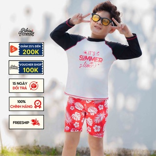 Đồ bơi áo tắm em bé BIKINI PASSPORT KID - Bé trai quần lửng, áo dài - màu Đỏ - KD028_RD