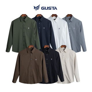 Áo sơ mi kaki dáng suông logo chữ G tay lỡ cao cấp cổ tàu họa tiết kẻ sọc basic - SM57