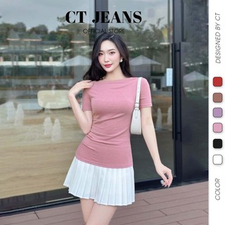 Áo kiểu nữ cổ thuyền tay ngắn dáng ôm sexy mặc được 4 kiểu cs32, ct jeans