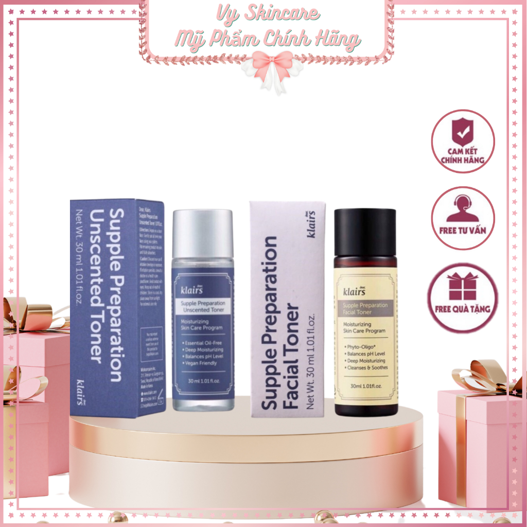 (Mini 30ml) Nước Hoa Hồng Không Mùi Dưỡng Ẩm Và Làm Mềm Da Dear Klairs Supple Preparation Unscented 