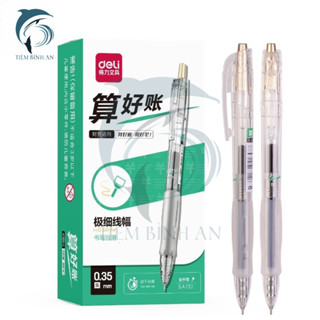 [Combo 5 Bút] Bút bi gel bấm văn phòng Deli SA130 và ngòi thay thế SE124 mực đen ngòi 0.35mm mực đều