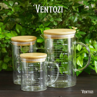 Cốc thuỷ tinh chia vạch 350ml 500ml 1000ml, ca thủy tinh có vạch chia định lượng kèm nắp gỗ, ly đong thủy tinh chịu nhệt