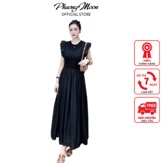 Váy nữ mùa hè PHUONGMOON, thiết kế tay bồng dáng xòe dài tôn dáng