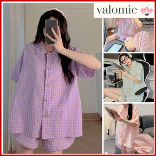 Set đồ nữ bộ đồ ngủ nữ pyjama tay cộc quần đùi pijama chất vải đũi kẻ free size từ 40-65kg măc xinh