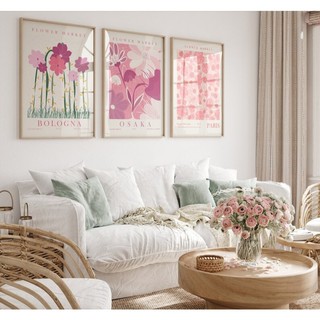 Bộ 3 Tranh Treo Tường Vải Canvas Cao Cấp Boho Minimalist Hồng Hoa Matisse  Tối Giản Trang Trí Phòng Ngủ Phòng Khách