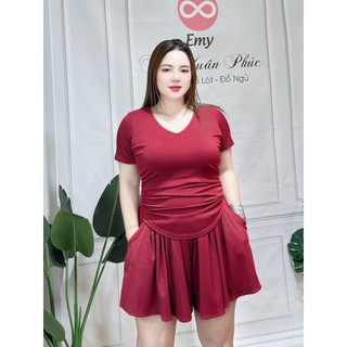 S79- set bộ đùi giả váy trơn thun tăm bigsize cổ tim nhúng eo