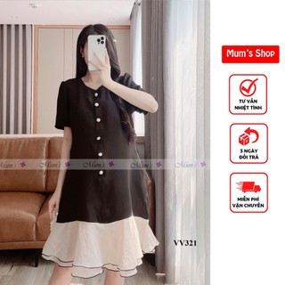 Váy bầu hè thiết kế voan đen phối bèo VV321