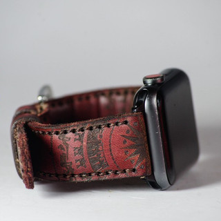 Dây Đồng Hồ Handmade Aple Watch AW, iWatch, iPhone Watch Da Bò Italia Veg Đỏ Burgundy Trống Đồng Việt Nam RAM Leather