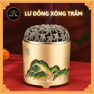  Lư xông trầm hương- lư đốt trầm bằng đồng nguyên chất lư hương đốt trầm khắc họa tiết núi xanh shop Diệu Tâm 
