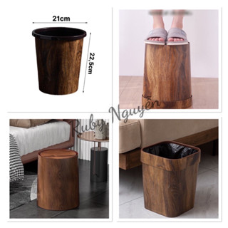  Thùng rác nhựa vân gỗ cổ điển mới Phòng khách gia đình sáng tạo Nhà bếp Phòng tắm Phòng ngủ,Giỏ giấy 