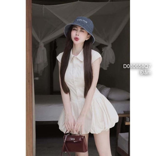 Đầm tùng xòe phồng cổ sơ mi vai chờm sát nách 0624 thaotranshop90 [kèm ảnh thật chụp sàn]