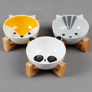 Bát sứ đựng hạt kèm giá đỡ bằng gỗ -thép cho thú cưng