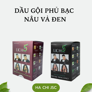Dầu gội phủ bạc màu Nâu Đen Lich5 Nhuộm tóc bạc màu nâu thảo dược không mùi ngứa rát da đầu Cỏ Cây Hoa Lá hộp 10 gói
