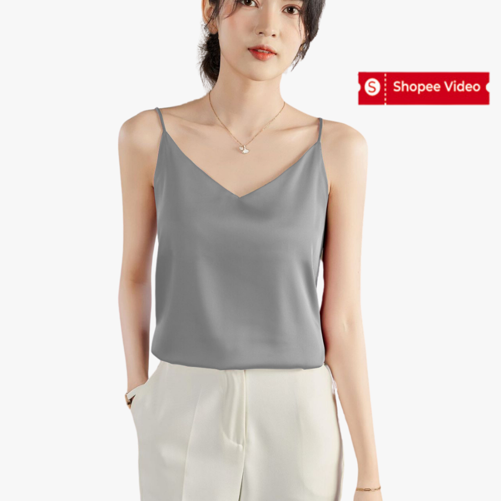 Áo 2 Dây Nữ Vải Lụa Hàn Satin Trơn Mềm Mịn Cao Cấp Madela. Áo Lụa Nữ Hai Dây Phong Cách Hàn Quốc