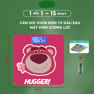 Cân Sức Khỏe Điện Tử Gấu Dâu Theo Dõi Cân Nặng Mặt Kính Cường Lực Chịu Lực 180kg FanniStore