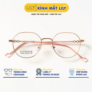 Gọng kính mắt tròn nam nữ LILYEYEWEAR chất liệu kim loại cứng cáp thanh mảnh kiểu dáng thời trang 97833