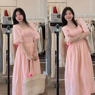 Váy xô viền ren hồng macxi form dài đẹp loại 1 - ngoclyshop
