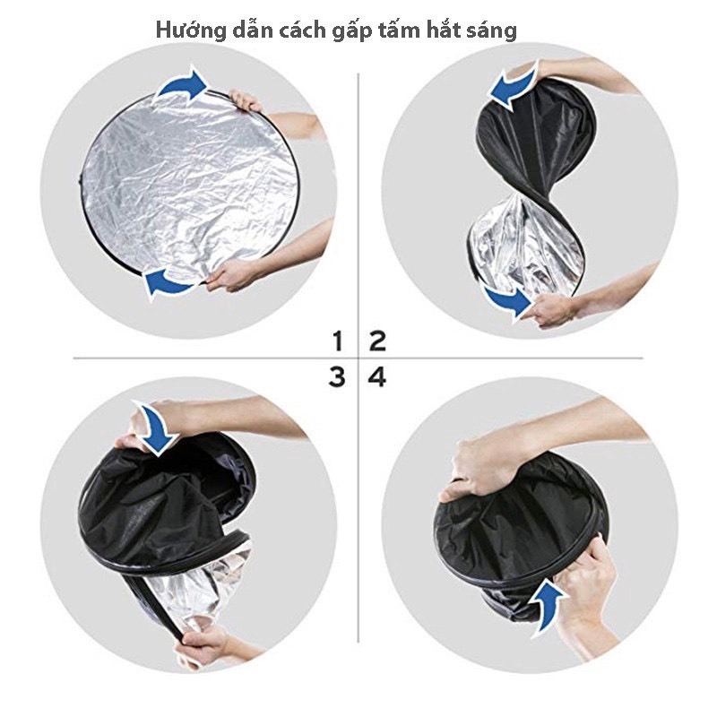 Tấm hắt sáng, tấm phản quang tròn kích thước 60cm/80cm 2 màu trong 1 vàng/bạc dùng tăng sáng cho chụp hình, quay phim