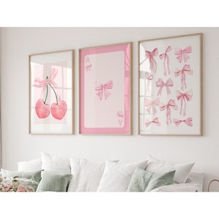 Bộ 3 Tranh Treo Tường Vải Canvas Cao Cấp Boho Minimalist Hồng Dễ Thương Tối Giản Trang Trí Phòng Ngủ Phòng Khách ngủ