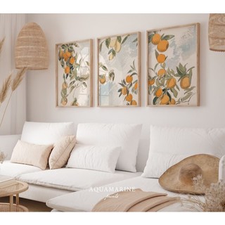 Bộ 3 Tranh Treo Tường Canvas Tráng gương Boho Minimalist Quả Cam Art Tối Giản Trang Trí Phòng Khách ngủ- MELYHOME DECOR
