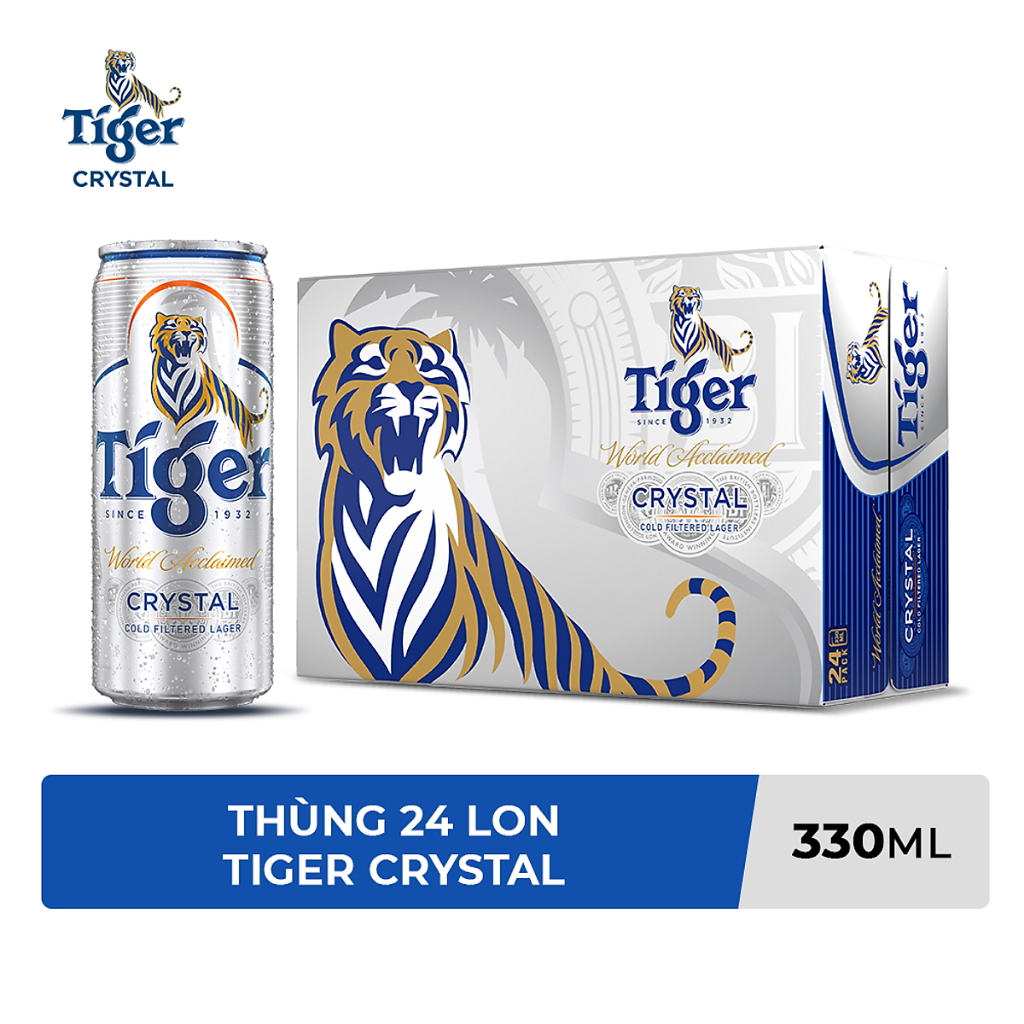 Thùng 24 lon bia Tiger Crystal 330ml/lon