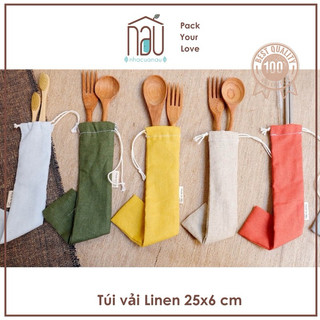 Túi vải linen đựng ống hút thìa dĩa cá nhân bàn chải đi du lịch