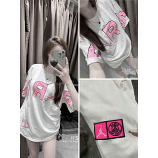 Áo phông Paris Chữ Hồng Cotton khô 3158 Fom rộng tay lỡ